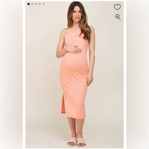 FLASH SALE ✨ Pink Blush Maternity- Peach Sleeveless Midi Dress